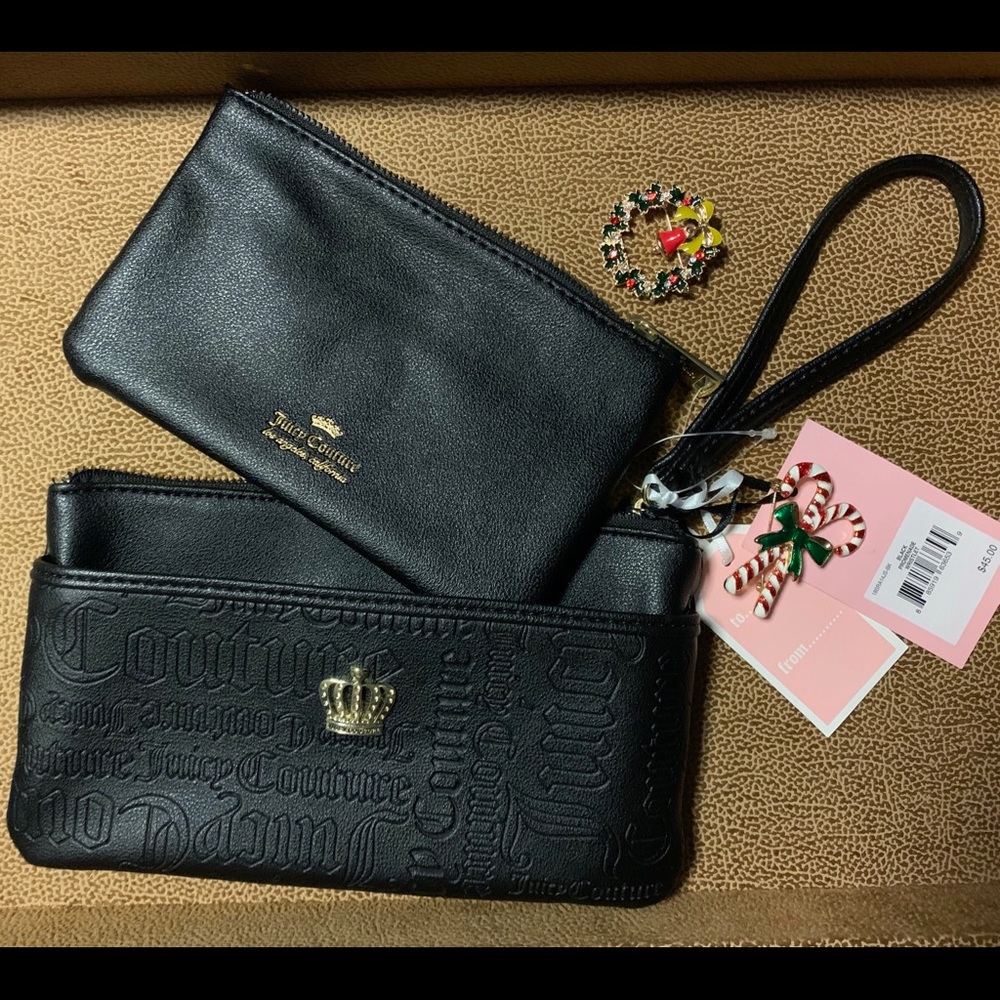 Juicy Couture 2piece black wristlet wallet set